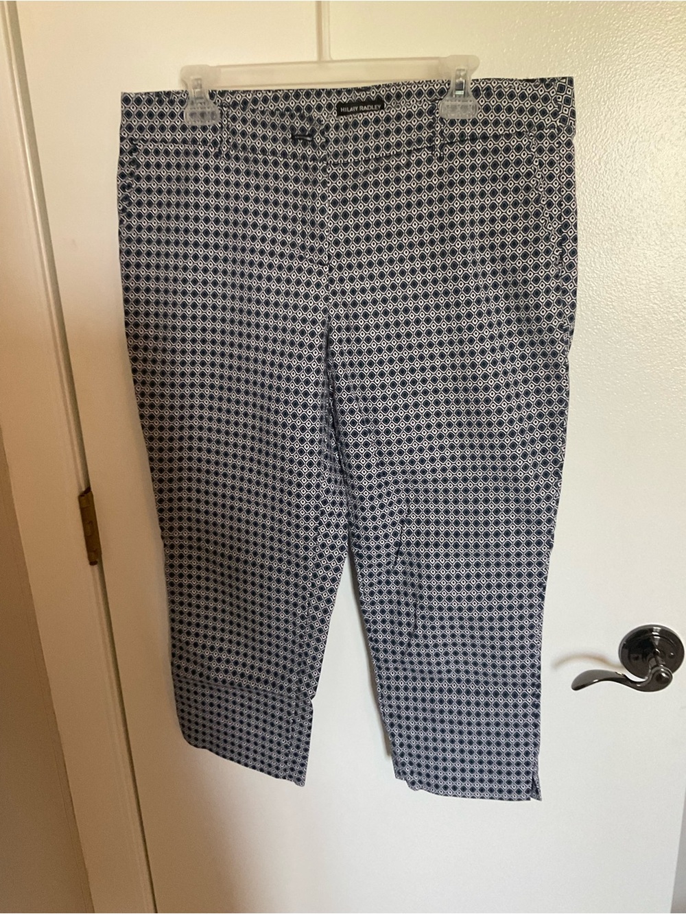 Hilary Radley Navy and White Geometric Crop Chinos Size 12